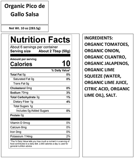 ORGANIC SALSA PICO DE GALLO 10 OZ