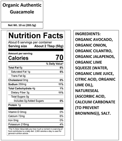 ORGANIC TRADITIONAL GUACAMOLE 10 OZ