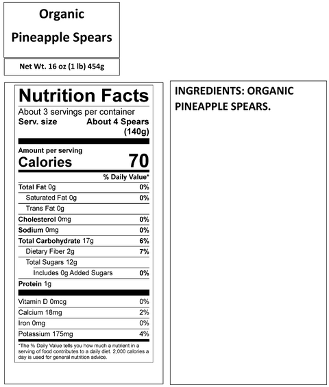 ORGANIC PINEAPPLE SPEARS 16 OZ